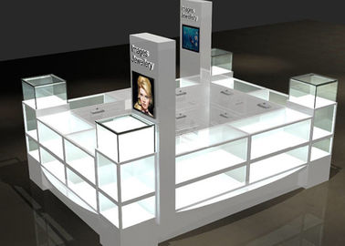 Kijk Custom Mall Kiosk Crystal Glass Combine Hout Met LED Spot Lights