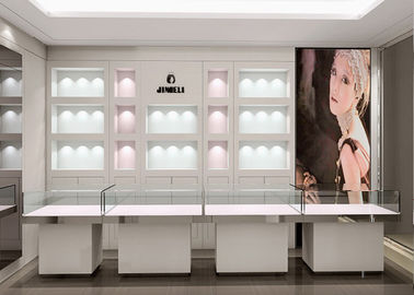 Kristal gehard glas top showroom display cases versierd met paallichten