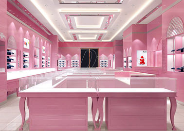 Glanzende roze kleur Showroom Display Cases 8mm en 6mm gehard glasmaterialen