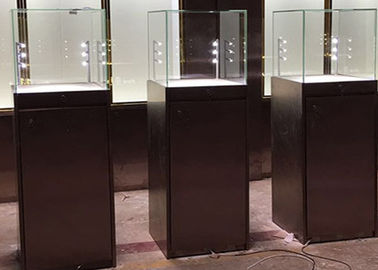 Eenvoudige moderne, op maat gemaakte glazen beeldkasten Matte Zwarte Verf Plinth Grootte 450X450X1350MM