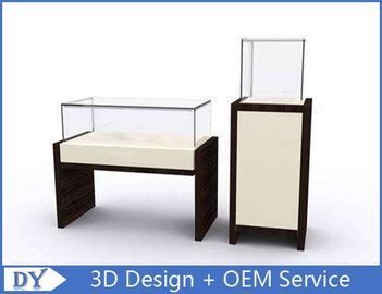 OEM MDF vierkant rechthoekige voetstuk beeldscherm met verlichting / glas beeldscherm