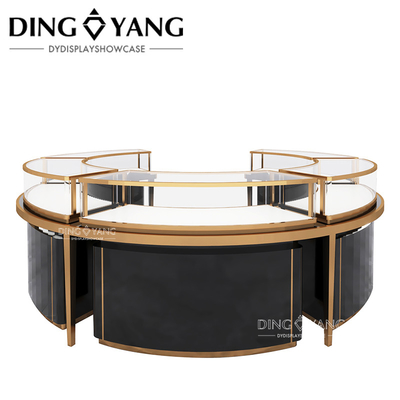 Fabriek Leverancier van High End Juwelen Display Vitrines Zwart Center Island Ronde Display Cases Met Intelligente Verlichting