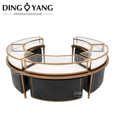 Fabriek Leverancier van High End Juwelen Display Vitrines Zwart Center Island Ronde Display Cases Met Intelligente Verlichting