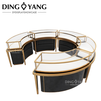 Fabriek Leverancier van High End Juwelen Display Vitrines Zwart Center Island Ronde Display Cases Met Intelligente Verlichting