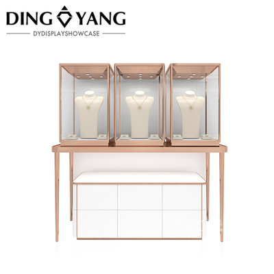 Rose Golden Custom Glas Juwelen Display Cabinet Met Goede Kwaliteit En Goede Prijs, Vitrines Factory Direct Verkopen